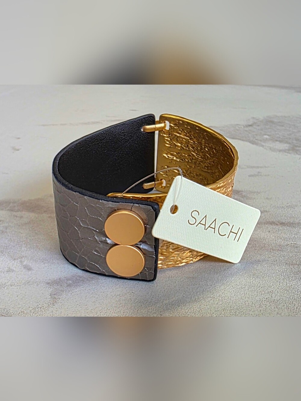 Saachi Gold and Gray Textured Cuff Bracelet